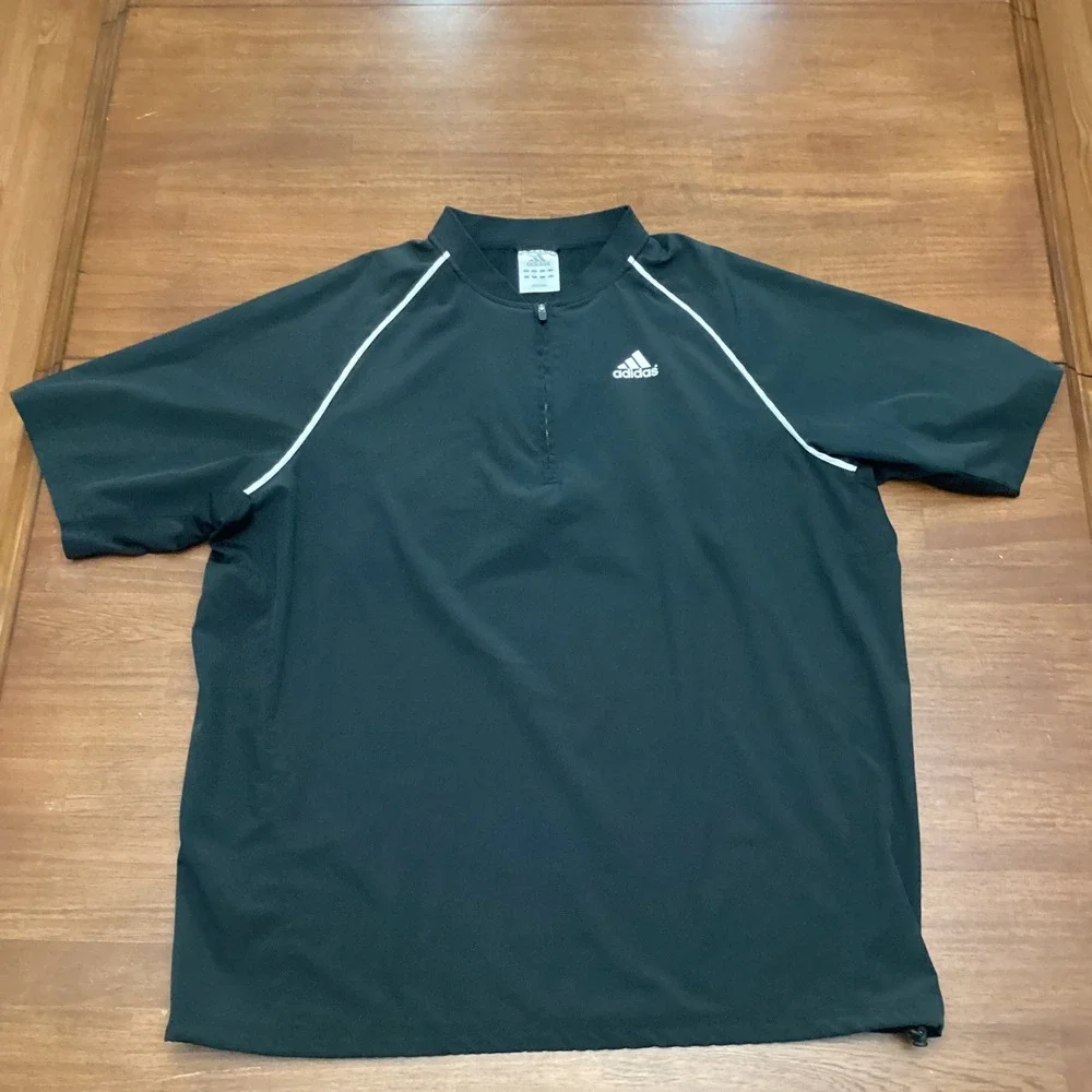 Adidas Mens Black Quarter Zip Short Sleeve Climaproof Vented Jacket Large Sports